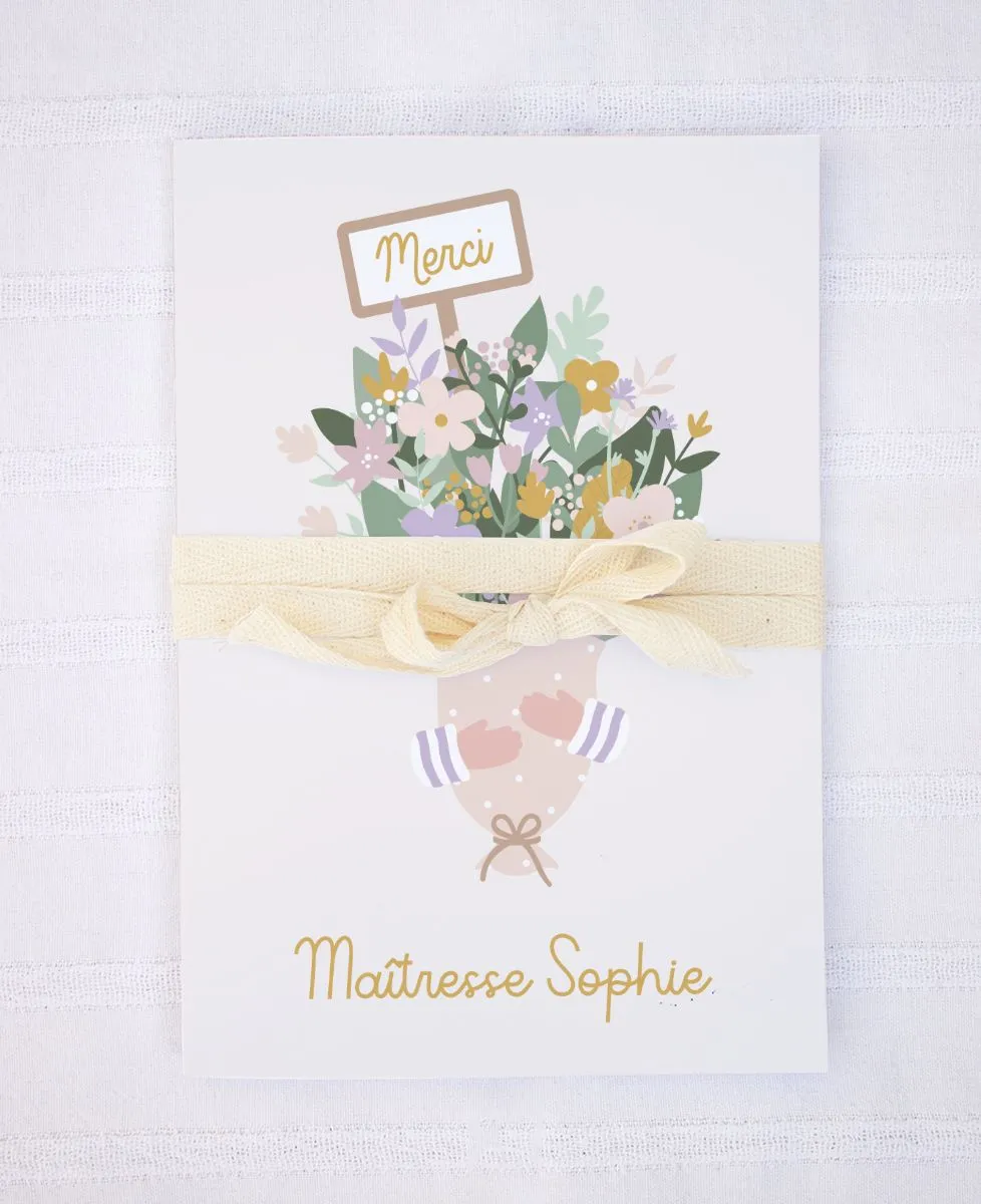 Carnet Merci maîtresse bouquet personnalisé
