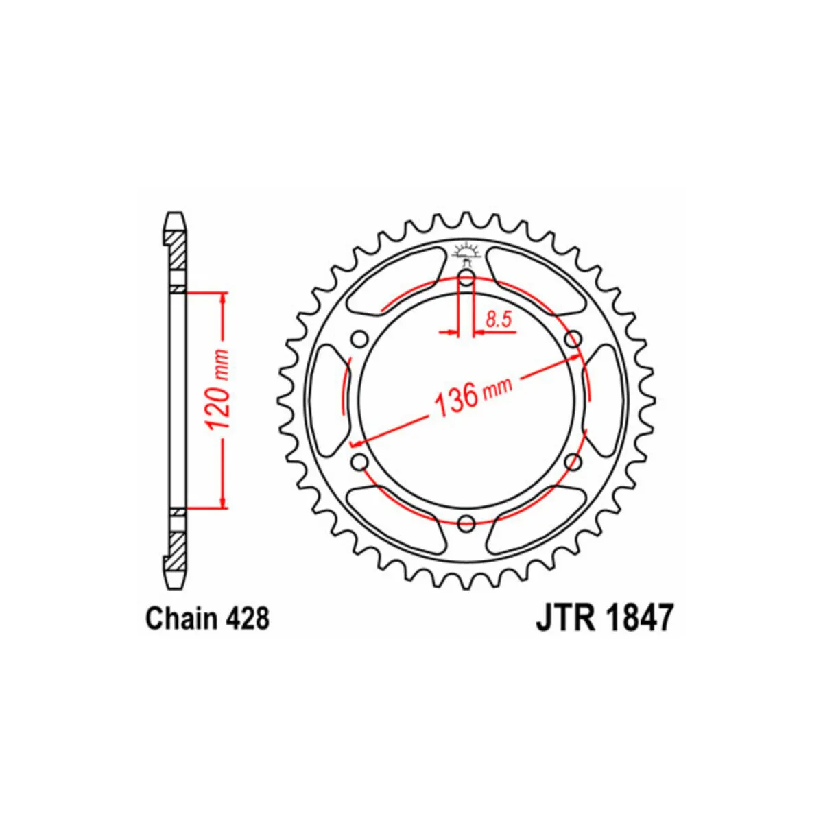 Couronne acier JT - Pas 428 - YAMAHA 125 / 400cc