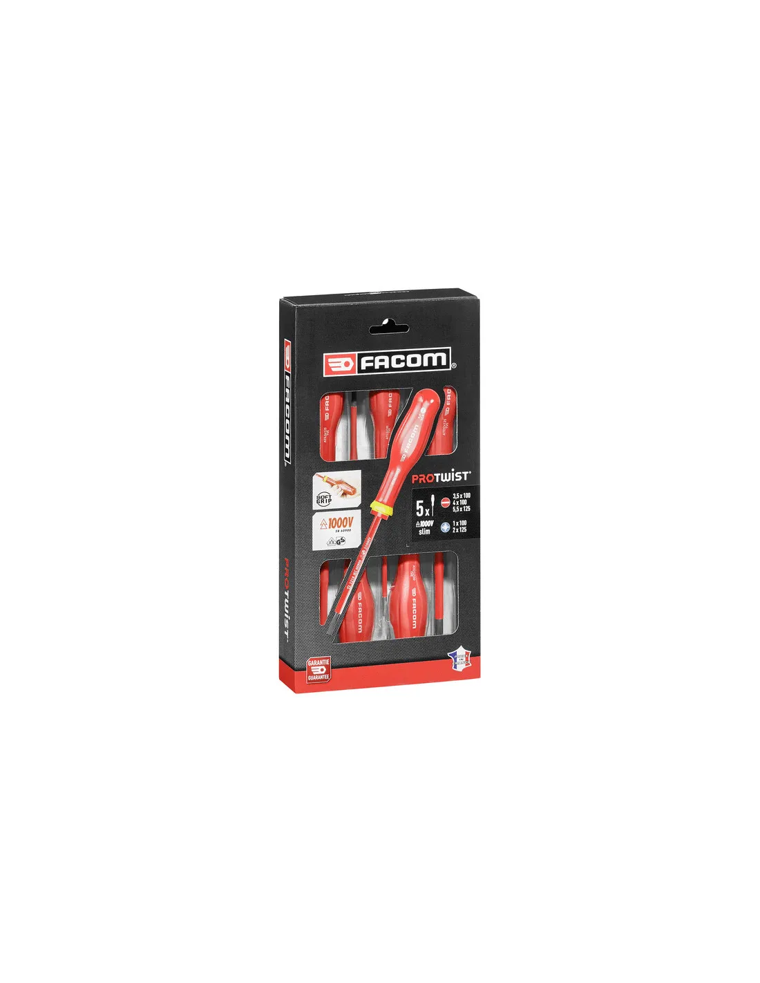 Jeu de 5 tournevis isolés slim 1000 volts pour vis à fente et Pozidriv | ATD.J5TVEPB - Facom