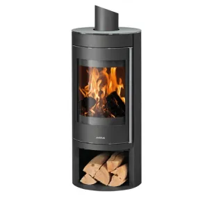 Justus Poêle à bois Mino 2.0 Acier Noir - Dessus Verre, Porte Fonte...