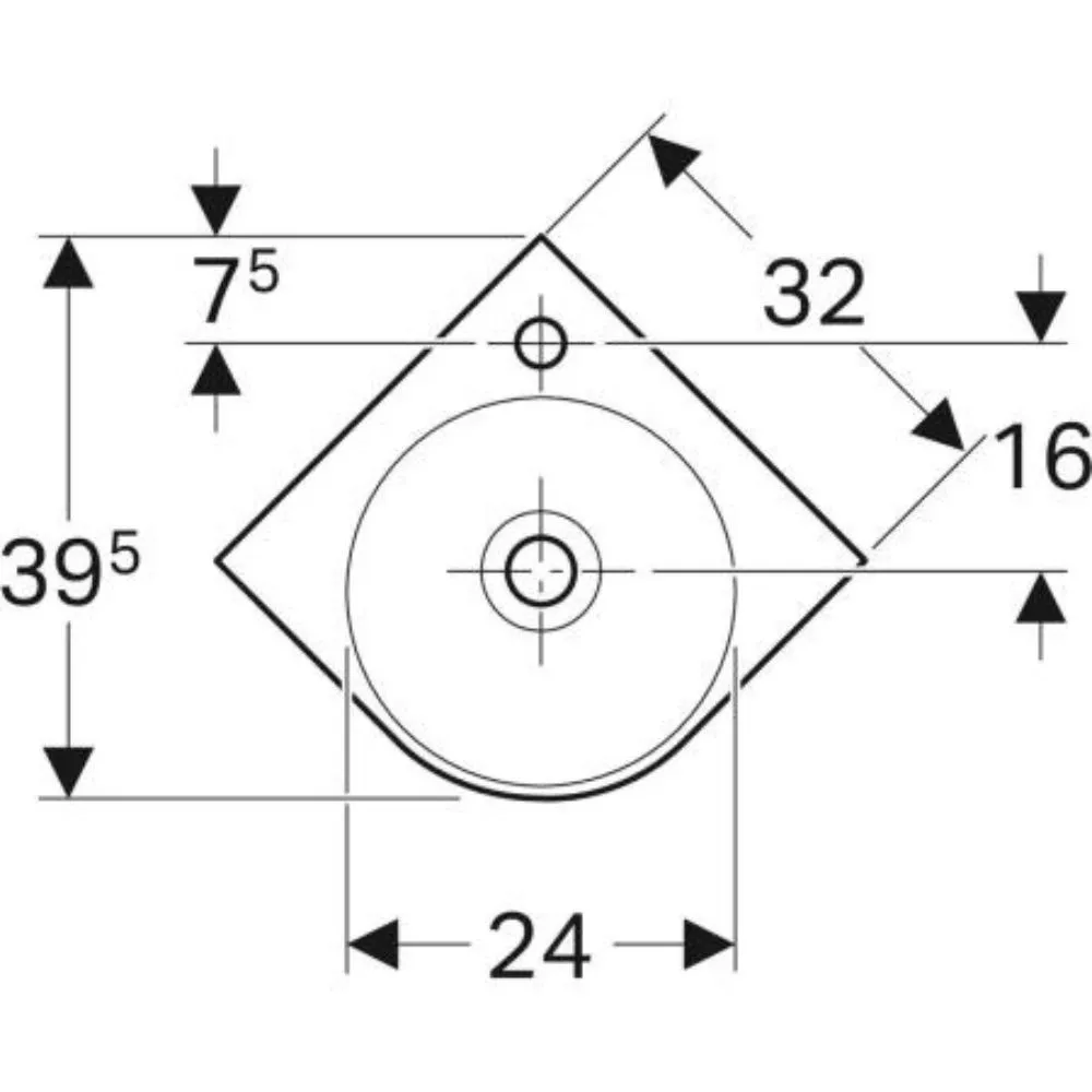 Lave-mains d'angle GEBERIT Renova Compact, trou de robinetterie au centre, Blanc