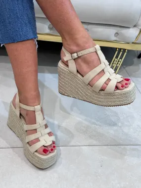 Sandal compensée lactés en Beige